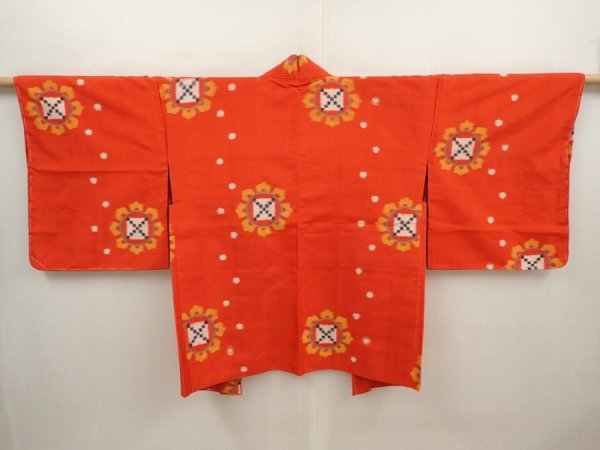 Photo1: 6604T02z330 Vintage Japanese Kimono Silk MEISEN HAORI  Tomato red (1)