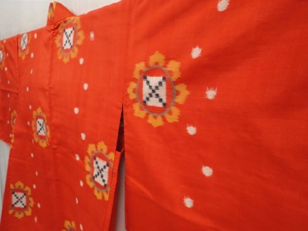 Photo2: 6604T02z330 Vintage Japanese Kimono Silk MEISEN HAORI  Tomato red (2)