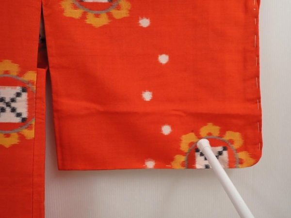 Photo5: 6604T02z330 Vintage Japanese Kimono Silk MEISEN HAORI  Tomato red (5)