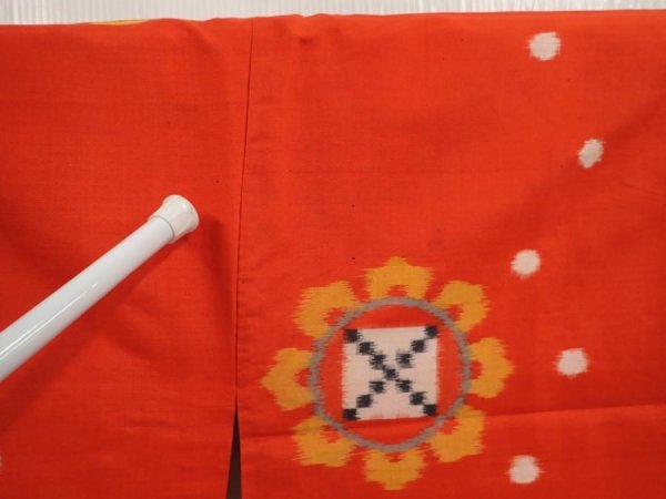 Photo7: 6604T02z330 Vintage Japanese Kimono Silk MEISEN HAORI  Tomato red (7)