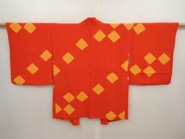Photo1: 6604T03z630 Vintage Japanese Kimono Silk HAORI  Orange-Red (1)