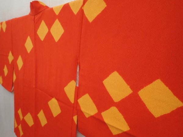 Photo2: 6604T03z630 Vintage Japanese Kimono Silk HAORI  Orange-Red (2)