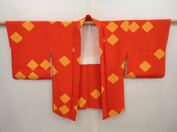 Photo5: 6604T03z630 Vintage Japanese Kimono Silk HAORI  Orange-Red (5)