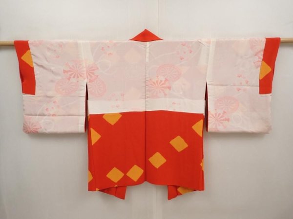 Photo6: 6604T03z630 Vintage Japanese Kimono Silk HAORI  Orange-Red (6)