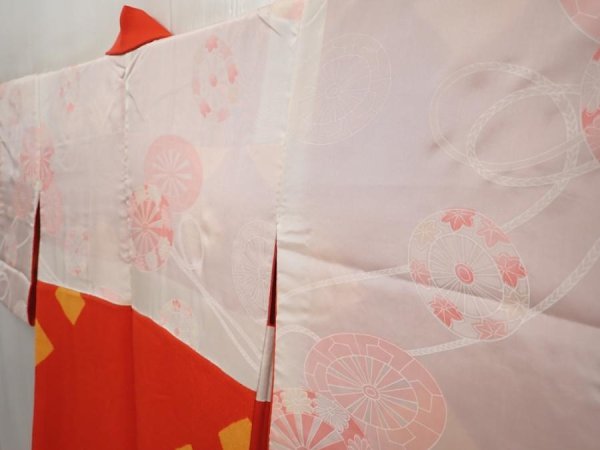 Photo7: 6604T03z630 Vintage Japanese Kimono Silk HAORI  Orange-Red (7)
