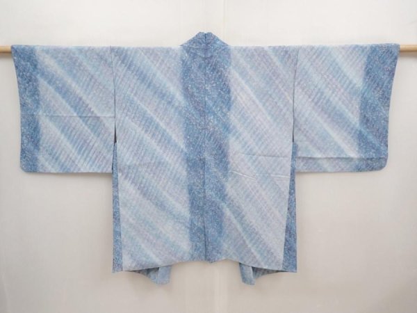Photo1: 6604T04z570 Vintage Japanese Kimono Silk HAORI  Light blue (1)