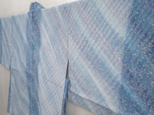 Photo2: 6604T04z570 Vintage Japanese Kimono Silk HAORI  Light blue (2)