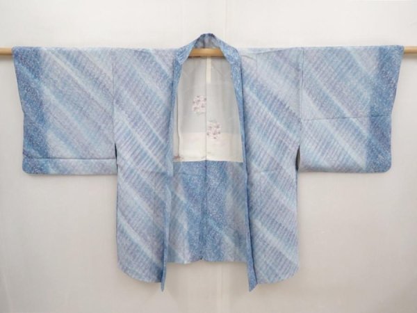 Photo5: 6604T04z570 Vintage Japanese Kimono Silk HAORI  Light blue (5)