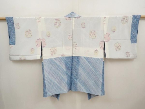 Photo6: 6604T04z570 Vintage Japanese Kimono Silk HAORI  Light blue (6)