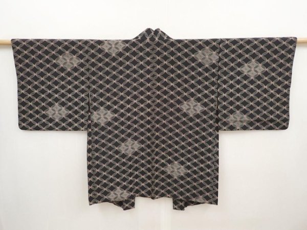 Photo1: 6604T05z510 Vintage Japanese Kimono Silk HAORI Shippo Black (1)