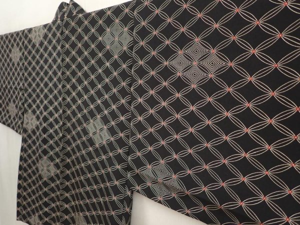 Photo2: 6604T05z510 Vintage Japanese Kimono Silk HAORI Shippo Black (2)