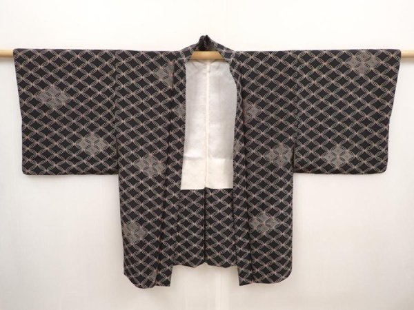 Photo5: 6604T05z510 Vintage Japanese Kimono Silk HAORI Shippo Black (5)