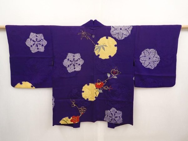 Photo1: 6604T07z430 Vintage Japanese Kimono Silk HAORI Tachibana Dark lavender (1)