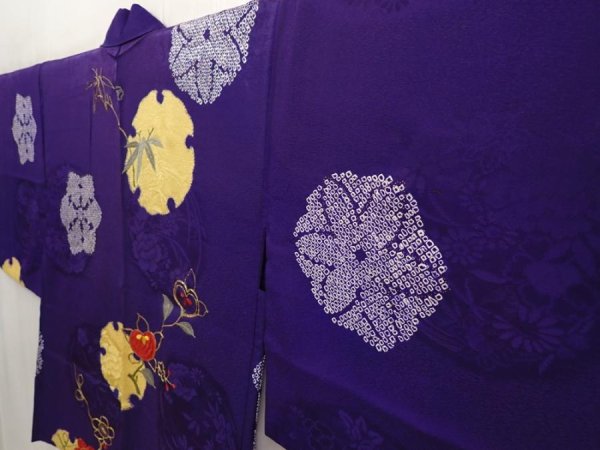 Photo2: 6604T07z430 Vintage Japanese Kimono Silk HAORI Tachibana Dark lavender (2)