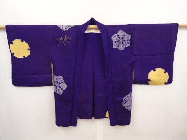 Photo8: 6604T07z430 Vintage Japanese Kimono Silk HAORI Tachibana Dark lavender (8)