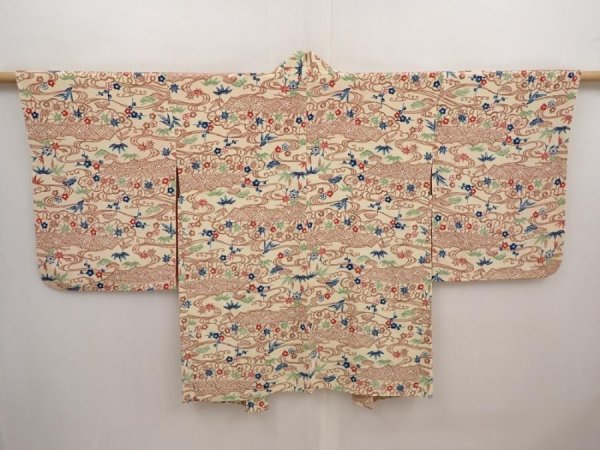 Photo1: 6604T08z560 Vintage Japanese Kimono Silk HAORI Plum blossom Champagne (1)