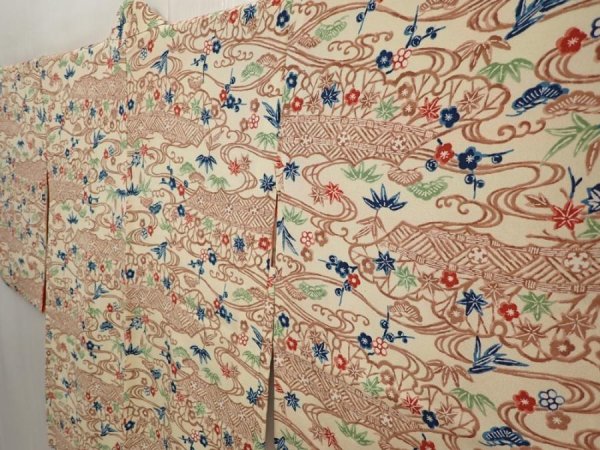 Photo2: 6604T08z560 Vintage Japanese Kimono Silk HAORI Plum blossom Champagne (2)
