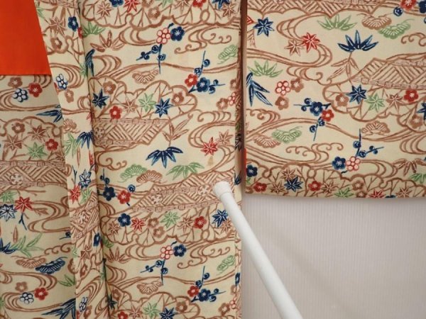 Photo7: 6604T08z560 Vintage Japanese Kimono Silk HAORI Plum blossom Champagne (7)