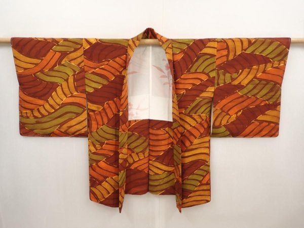 Photo5: 6604T09z610 Vintage Japanese Kimono Silk HAORI  Brown (5)