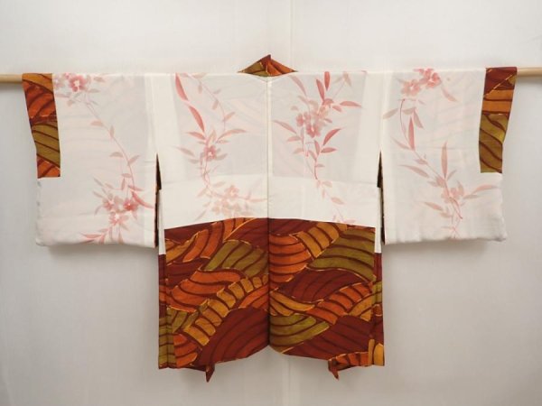 Photo6: 6604T09z610 Vintage Japanese Kimono Silk HAORI  Brown (6)