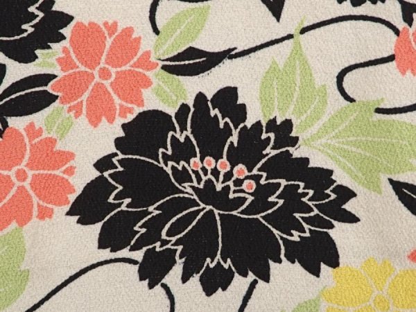 Photo4: 6604T10z620 Vintage Japanese Kimono Silk HAORI Flowers Off-white (4)