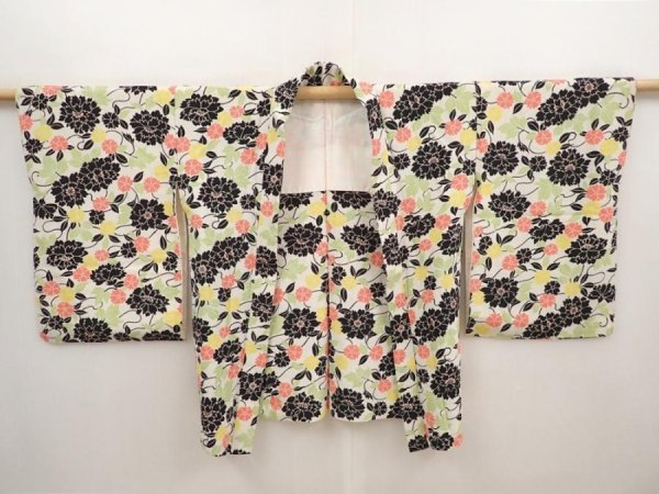 Photo7: 6604T10z620 Vintage Japanese Kimono Silk HAORI Flowers Off-white (7)