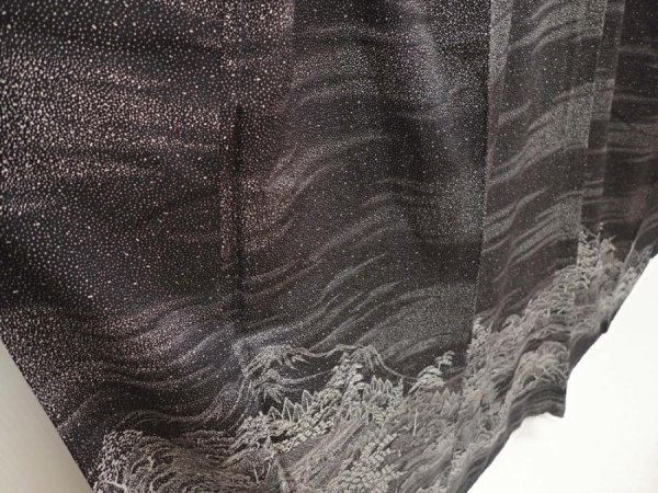 Photo3: 6604T11z1050  Japanese Kimono Silk TSUKESAGE Temple Black (3)