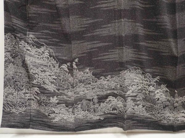 Photo5: 6604T11z1050  Japanese Kimono Silk TSUKESAGE Temple Black (5)