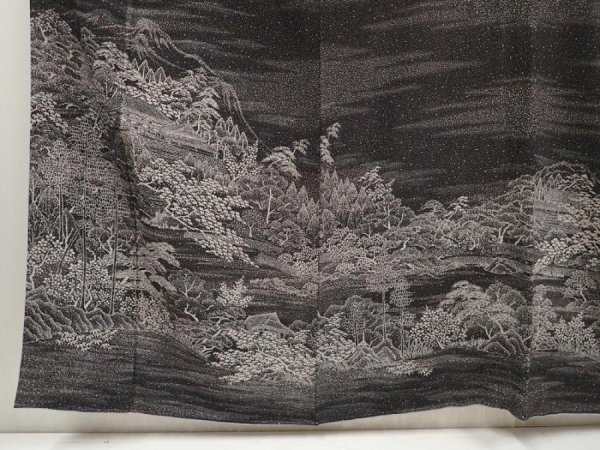 Photo6: 6604T11z1050  Japanese Kimono Silk TSUKESAGE Temple Black (6)