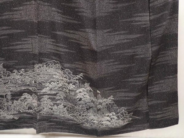 Photo7: 6604T11z1050  Japanese Kimono Silk TSUKESAGE Temple Black (7)