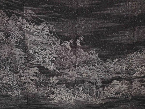 Photo8: 6604T11z1050  Japanese Kimono Silk TSUKESAGE Temple Black (8)