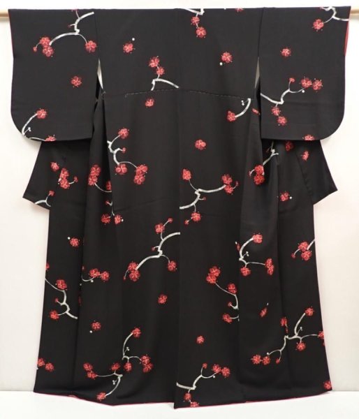 Photo1: 6604T12z1120  Japanese Kimono Silk KOMON Plum blossom Black (1)