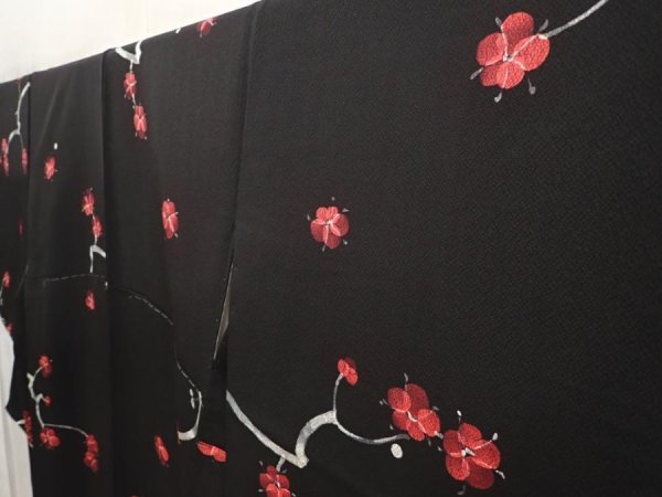 Photo2: 6604T12z1120  Japanese Kimono Silk KOMON Plum blossom Black (2)