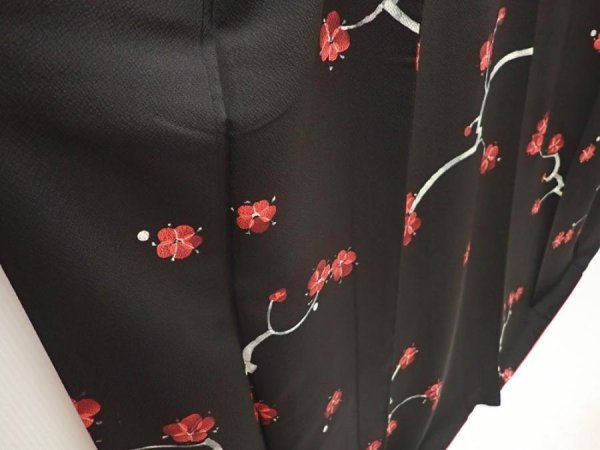 Photo3: 6604T12z1120  Japanese Kimono Silk KOMON Plum blossom Black (3)
