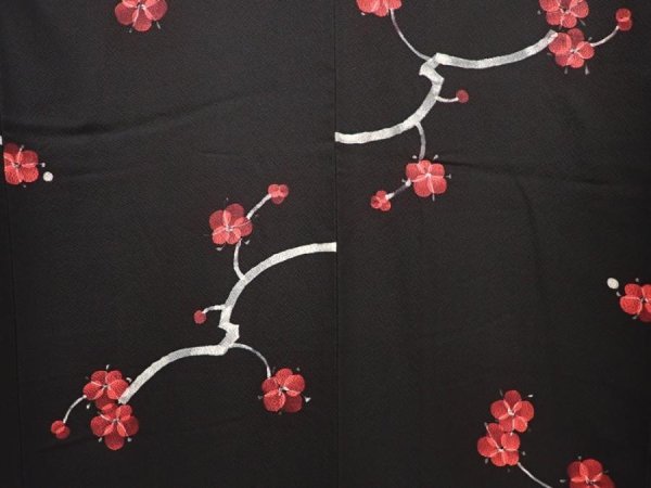 Photo5: 6604T12z1120  Japanese Kimono Silk KOMON Plum blossom Black (5)