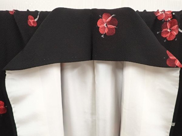 Photo7: 6604T12z1120  Japanese Kimono Silk KOMON Plum blossom Black (7)