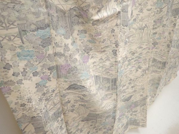 Photo3: 6604T14z980  Japanese Kimono Silk KOMON Garden Off-white (3)