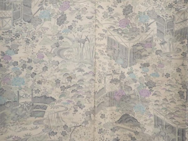 Photo5: 6604T14z980  Japanese Kimono Silk KOMON Garden Off-white (5)