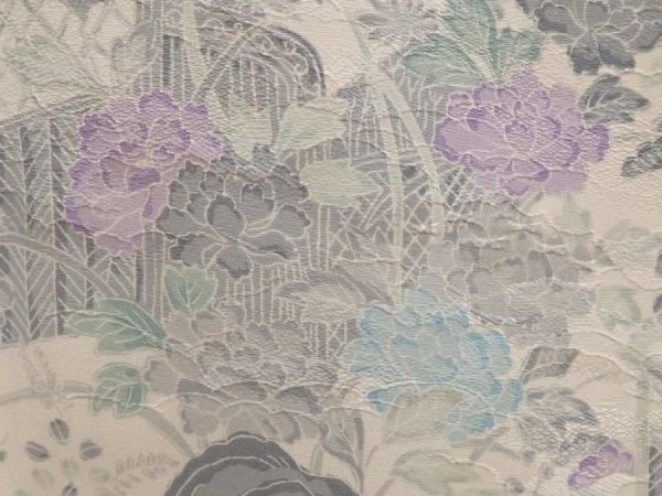 Photo6: 6604T14z980  Japanese Kimono Silk KOMON Garden Off-white (6)