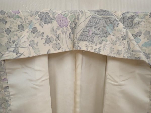Photo7: 6604T14z980  Japanese Kimono Silk KOMON Garden Off-white (7)