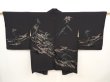 Photo1: 6605T01z500 Vintage Japanese Kimono Silk HAORI Flower Black (1)