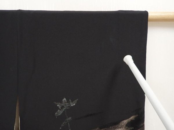 Photo6: 6605T01z500 Vintage Japanese Kimono Silk HAORI Flower Black (6)