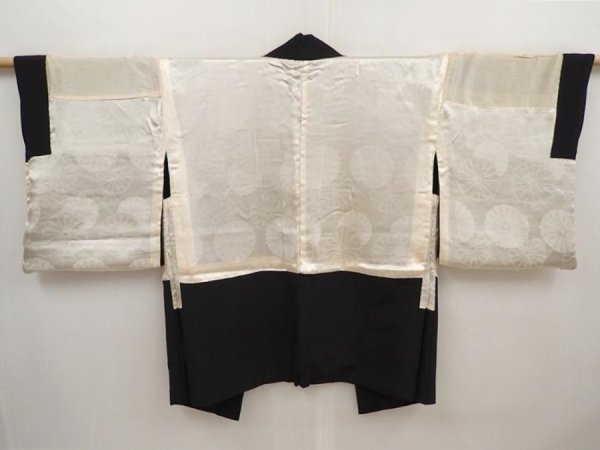 Photo8: 6605T01z500 Vintage Japanese Kimono Silk HAORI Flower Black (8)