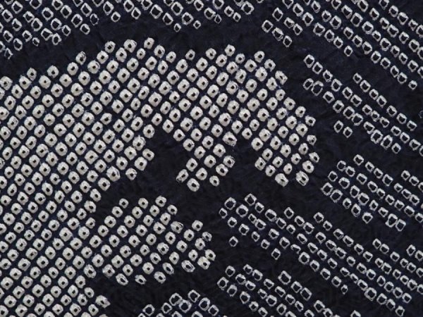 Photo4: 6605T02z410 Vintage Japanese Kimono Silk SHIBORI HAORI Wave Dark navy (4)