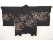 Photo1: 6605T03z570 Vintage Japanese Kimono Silk HAORI Flower Black (1)