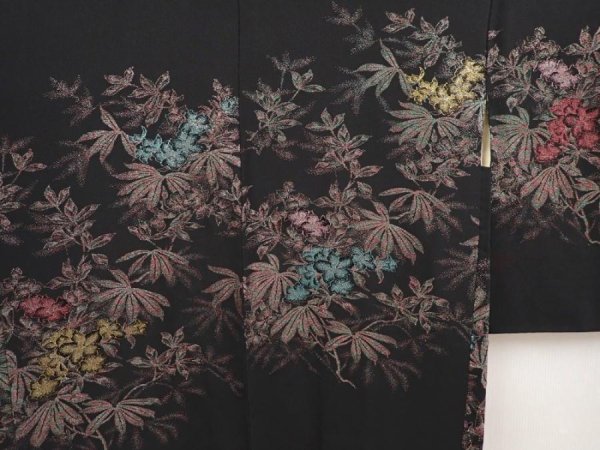 Photo3: 6605T03z570 Vintage Japanese Kimono Silk HAORI Flower Black (3)