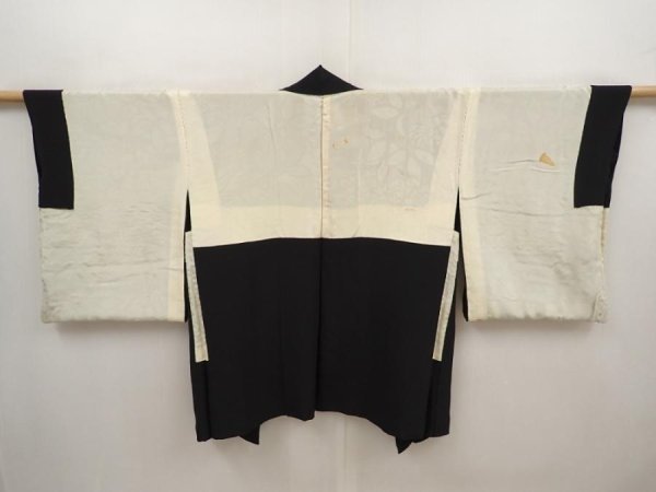Photo7: 6605T03z570 Vintage Japanese Kimono Silk HAORI Flower Black (7)