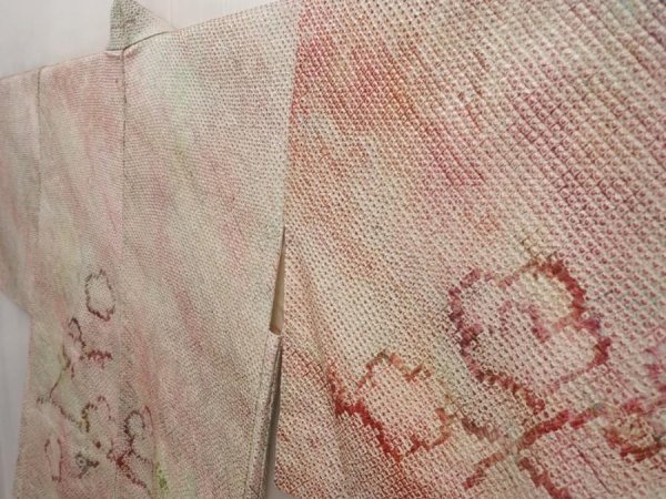 Photo2: 6605T04z410 Vintage Japanese Kimono Silk SHIBORI HAORI Plum blossom (2)