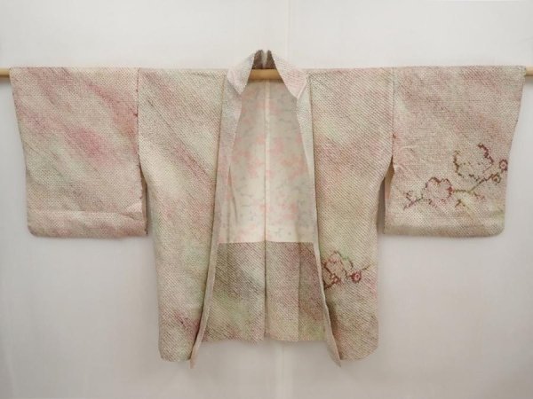 Photo5: 6605T04z410 Vintage Japanese Kimono Silk SHIBORI HAORI Plum blossom (5)