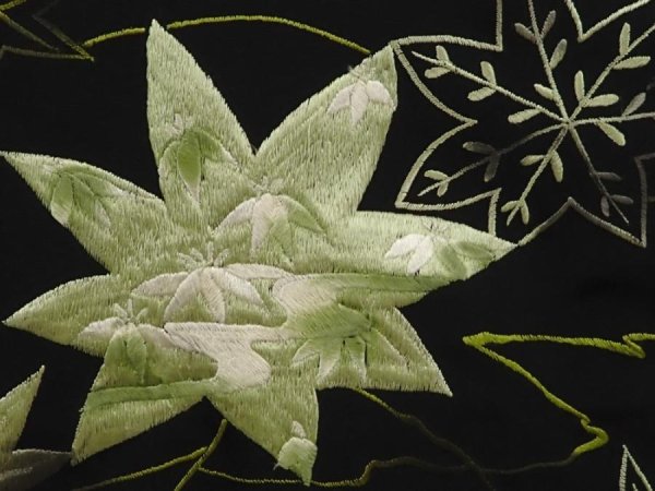 Photo4: 6605T05z540 Vintage Japanese Kimono Silk HAORI Maple Black (4)
